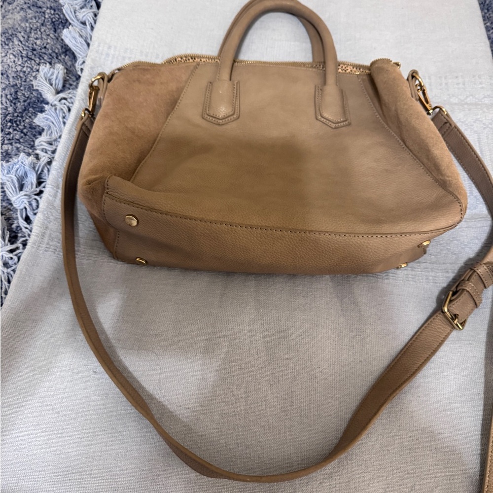 Sole Society leather and suede purse light brown